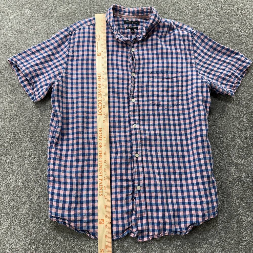 Banana Republic Camden Fit‎ Linen Shirt Mens L Short Sleeve Pink Blue Plaid - Picture 3 of 6